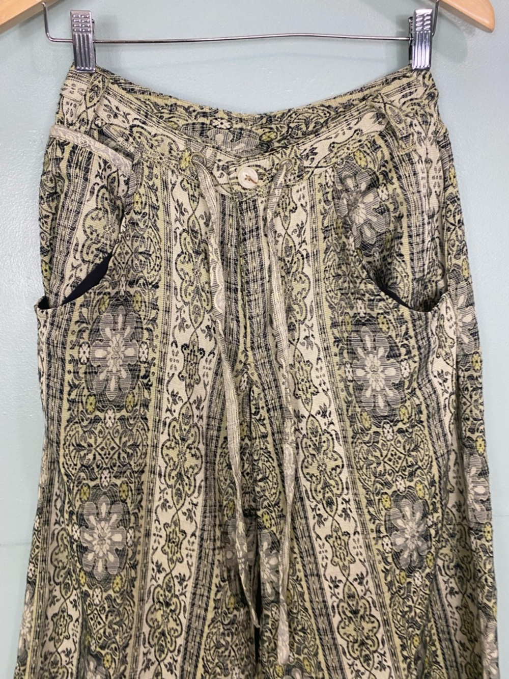 Free People Dahlia Wide Leg Flare Pants Brocade Tapestry Green Sz 2 - Picture 3 of 7